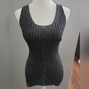 Prabal Gurung Designer Shimmer Metallic Button Down Tank Top XS